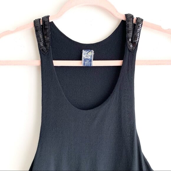 Free People Tank Top Y2K 00s Embellished Sparkle Shoulder Draped Black Size S - Picture 4 of 11